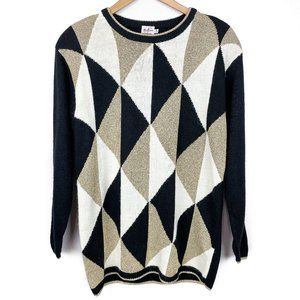 VTG Tan Jay Gold Shimmer Geometric Pattern Sweater
